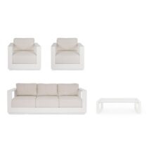 Set salotto MOSES con 1 divano, 2 poltrone e 1 tavolino in alluminio bianco panna