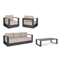 Set salotto MOSES con 1 divano, 2 poltrone e 1 tavolino in alluminio antracite e beige