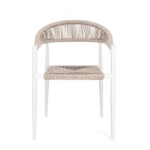 Set di 4 sedie JANDIA in alluminio bianco e fibre intrecciate beige, impilabili