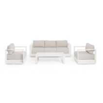 Set salotto MOSES con 1 divano, 2 poltrone e 1 tavolino in alluminio bianco panna