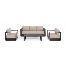 Set salotto MOSES con 1 divano, 2 poltrone e 1 tavolino in alluminio antracite e beige