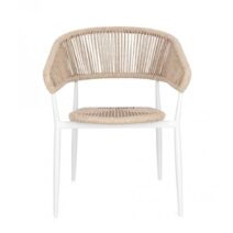 Set di 4 sedie ALGAIDA in alluminio bianco e fibre intrecciate beige, impilabili