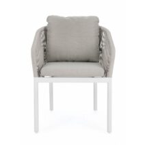 Set di 4 poltroncine GALDANA in alluminio bianco con intreccio in corda grigio, con braccioli