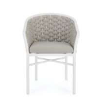 Set di 4 poltroncine MARGALIDA in alluminio bianco con intreccio in corda grigio, con braccioli