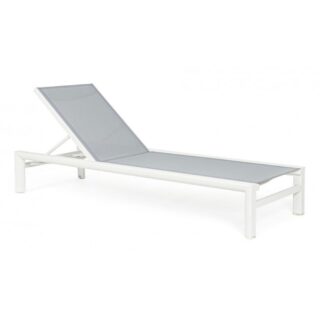 Lettino reclinabile SKIPPER NEW in alluminio bianco e textilene grigio, con ruote