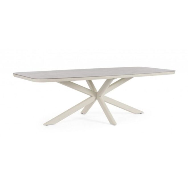 Tavolo fisso ISACCO in pietra naturale e struttura in alluminio beige 240x110 cm