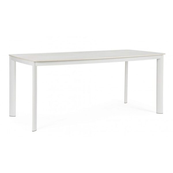Tavolo fisso ALCORA in pietra naturale e struttura in alluminio bianca 180x90 cm