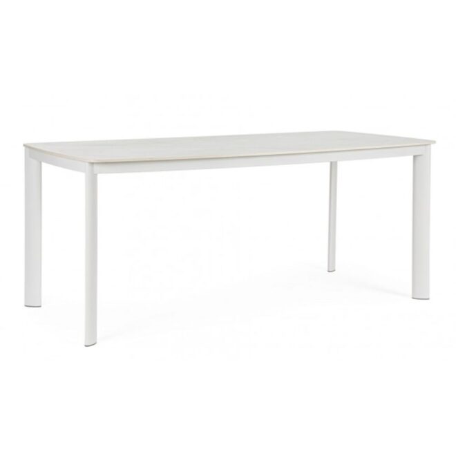 Tavolo fisso ALCORA in pietra naturale e struttura in alluminio bianca 180x90 cm