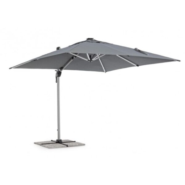 Ombrellone a braccio INES con luci LED in alluminio anodizzato e telo grigio scuro 3x3