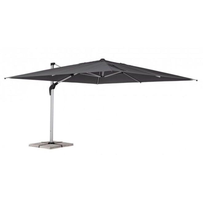 Ombrellone a sospensione ARIES con palo in alluminio anodizzato e telo grigio scuro 4x4