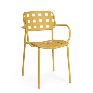 Set di 4 sedie CLOVER in polipropilene giallo e struttura acciaio, con braccioli