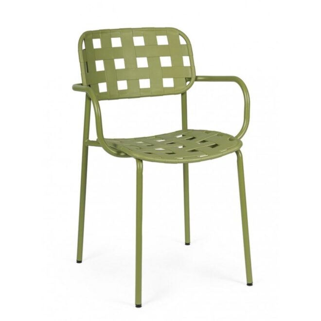 Set di 4 sedie CLOVER in polipropilene verde e struttura acciaio, con braccioli