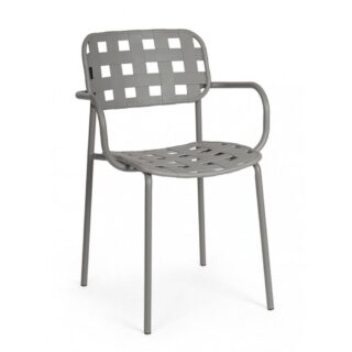 Set di 4 sedie CLOVER in polipropilene grigio e struttura acciaio, con braccioli
