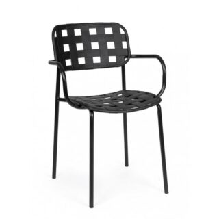 Set di 4 sedie CLOVER in polipropilene nero e struttura acciaio, con braccioli