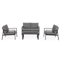 Set salotto HILDE con 1 divano, 2 poltroncine e 1 tavolino in alluminio antracite, con cuscini