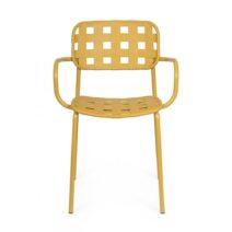 Set di 4 sedie CLOVER in polipropilene giallo e struttura acciaio, con braccioli