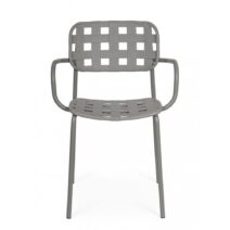 Set di 4 sedie CLOVER in polipropilene grigio e struttura acciaio, con braccioli