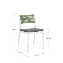 Set di 4 sedie ALVIN in polipropilene bianco e corda intrecciata verde, impilabili