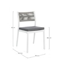 Set di 4 sedie ALVIN in polipropilene bianco e corda intrecciata grigio chiaro, impilabili