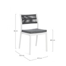 Set di 4 sedie ALVIN in polipropilene bianco e corda intrecciata grigio scuro, impilabili