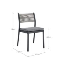 Set di 4 sedie ALVIN in polipropilene antracite e corda intrecciata grigio chiaro, impilabili