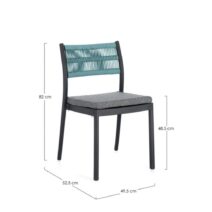Set di 4 sedie ALVIN in polipropilene antracite e corda intrecciata blu, impilabili