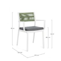 Set di 4 sedie ALVIN in polipropilene bianco e corda intrecciata verde, con braccioli