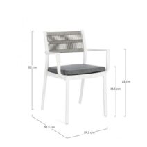 Set di 4 sedie ALVIN in polipropilene bianco e corda intrecciata grigio chiaro, con braccioli