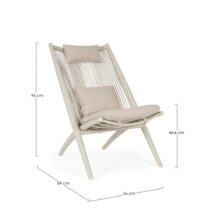 Set di poltrone ALOHA in alluminio beige e intreccio di corda beige, con cuscini