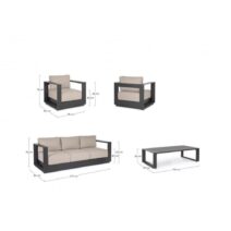 Set salotto MOSES con 1 divano, 2 poltrone e 1 tavolino in alluminio antracite e beige