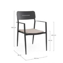 Set di 4 sedie NEBULA in alluminio antracite con cuscino tortora impermeabile