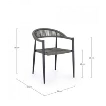 Set di 4 sedie JANDIA in alluminio antracite e fibre intrecciate grigie, impilabili