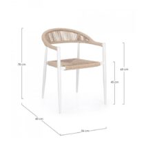 Set di 4 sedie JANDIA in alluminio bianco e fibre intrecciate beige, impilabili