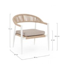 Set di poltrone JANDIA in alluminio bianco e intreccio in fibra sintetica naturale, con braccioli