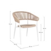 Set di 4 sedie ALGAIDA in alluminio bianco e fibre intrecciate beige, impilabili