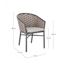 Set di 4 poltroncine MARGALIDA in alluminio antracite con intreccio in corda beige, con braccioli