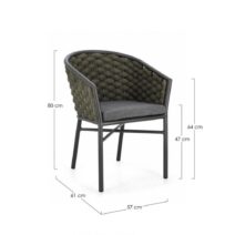 Set di 4 poltroncine MARGALIDA in alluminio antracite con intreccio in corda verde, con braccioli