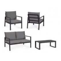 Set salotto HILDE con 1 divano, 2 poltroncine e 1 tavolino in alluminio antracite, con cuscini