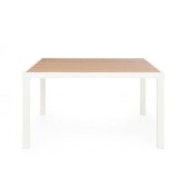 Tavolo fisso HILIJA effetto legno e struttura in alluminio bianco 136×136 cm