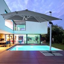 Ombrellone a braccio INES con luci LED in alluminio anodizzato e telo grigio scuro 3x3