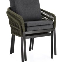 Set di 4 poltroncine GALDANA in alluminio antracite con intreccio in corda verde, con braccioli