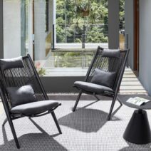 Set di poltrone ALOHA in alluminio nero e intreccio di corda nero, con cuscini