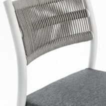 Set di 4 sedie ALVIN in polipropilene bianco e corda intrecciata grigio chiaro, impilabili