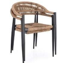 Set di 4 sedie JANDIA in alluminio antracite e fibre intrecciate marroni, impilabili