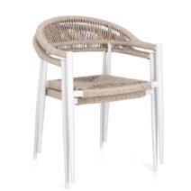 Set di 4 sedie JANDIA in alluminio bianco e fibre intrecciate beige, impilabili