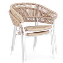 Set di 4 sedie ALGAIDA in alluminio bianco e fibre intrecciate beige, impilabili