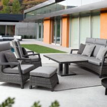 Tavolo TRUMAN in ceramica e struttura antracite con altezza regolabile 140x85x49 cm - 140x85x72 cm