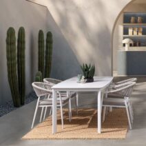 Tavolo fisso ALCORA in pietra naturale e struttura in alluminio bianca 180x90 cm