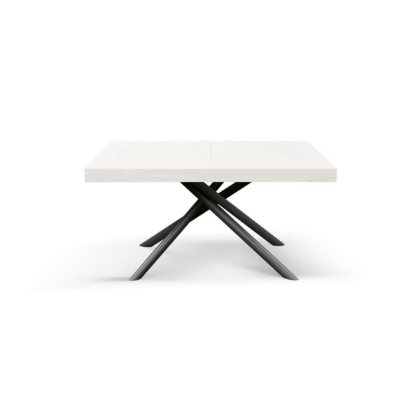 Tavolo CARRARA in legno, finitura bianco frassinato e base in metallo verniciato antracite, allungabile 180×90 cm – 260×90 cm