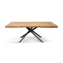 Tavolo CARRARA in legno, finitura rovere rustico e base in metallo verniciato antracite, allungabile 180×90 cm – 260×90 cm